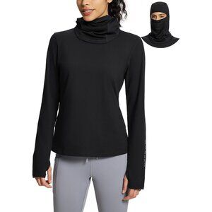Women’s Thermal Fleece Shirt with Balaclava Thumb Holes for Winter Outdoor